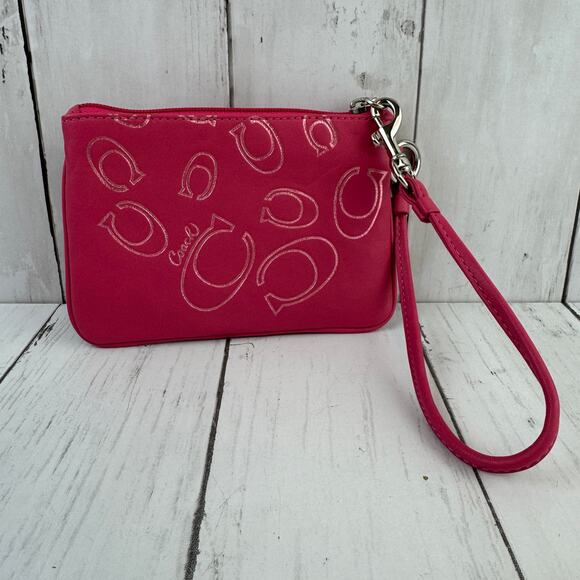 Coach Pink Silver Leather Logo Wristlet Wallet Satin Lined Y2K Style Barbiecore - Picture 5 of 11
